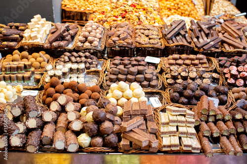 Delicious looking display of a variety of chocolates and other sweet treats