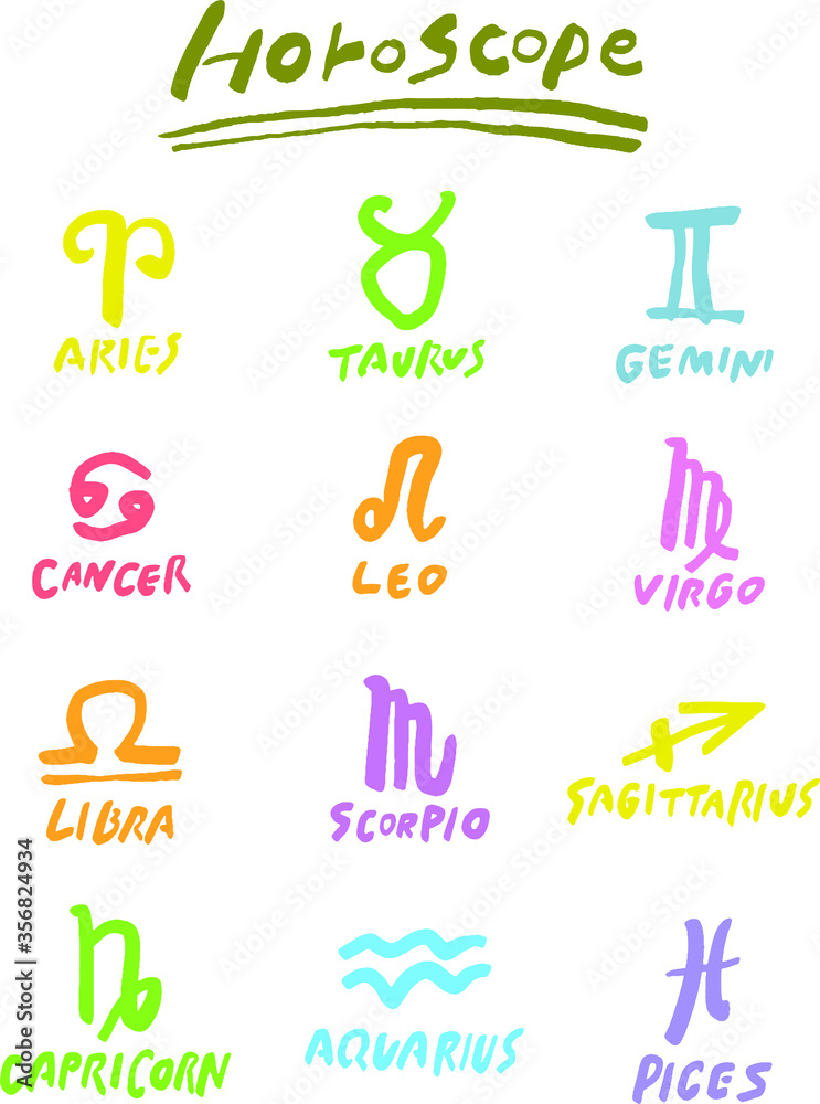 Horoscop Material 星座 星座占い Icon Fortune Zodiac Signs 星占い Astrology 占星術 デザイン Design ファッション Fashion 雑誌 挿絵 女の子 Stock Vektorgrafik Adobe Stock
