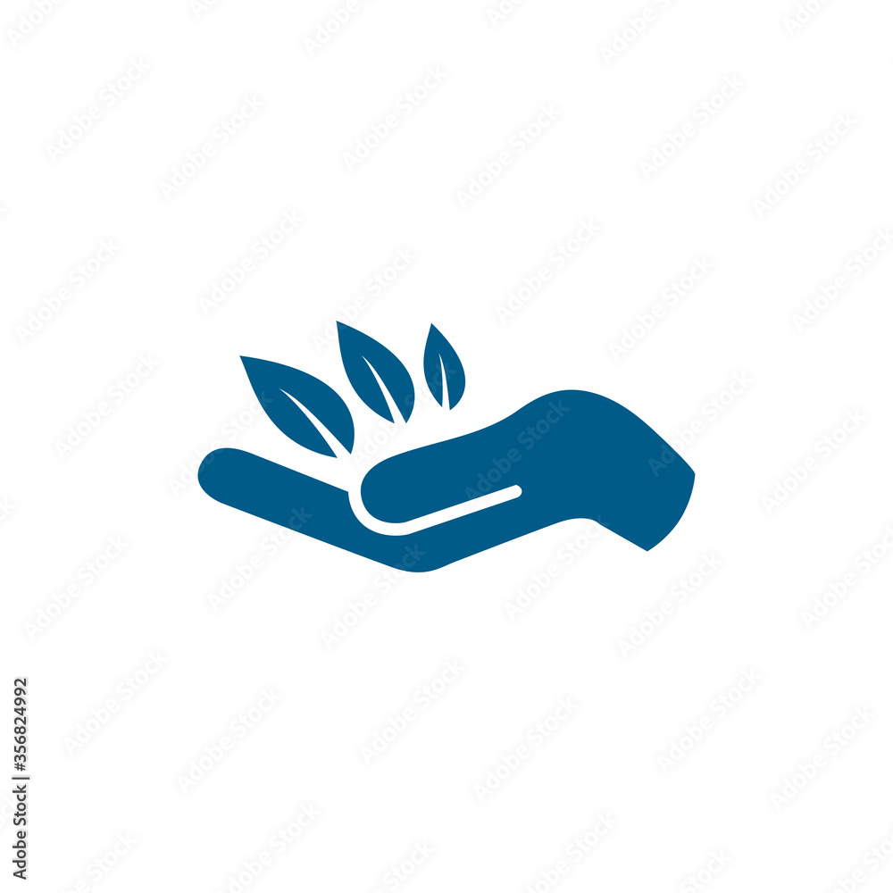 Leaf in Hand Blue Icon On White Background. Blue Flat Style Vector Illustration Leaf in Hand Blue Icon On White Background. Blue Flat Style Vector Illustration