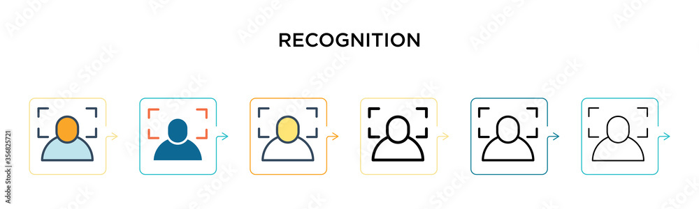 Recognition vector icon in 6 different modern styles. Black, two colored recognition icons designed in filled, outline, line and stroke style. Vector illustration can be used for web, mobile, ui