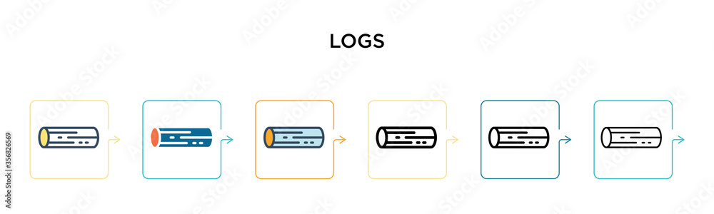 Logs vector icon in 6 different modern styles. Black, two colored logs icons designed in filled, outline, line and stroke style. Vector illustration can be used for web, mobile, ui Logs vector icon in 6 different modern styles. Black, two colored logs icons designed in filled, outline, line and stroke style. Vector illustration can be used for web, mobile, ui