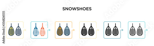 Snowshoes vector icon in 6 different modern styles. Black, two colored snowshoes icons designed in filled, outline, line and stroke style. Vector illustration can be used for web, mobile, ui