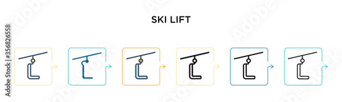 Ski lift vector icon in 6 different modern styles. Black, two colored ski lift icons designed in filled, outline, line and stroke style. Vector illustration can be used for web, mobile, ui