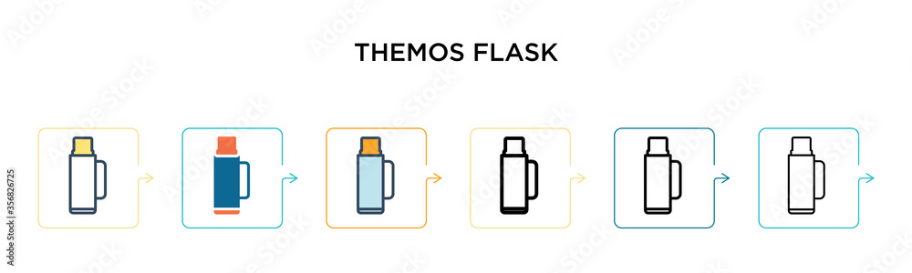 Themos flask vector icon in 6 different modern styles. Black, two colored themos flask icons designed in filled, outline, line and stroke style. Vector illustration can be used for web, mobile, ui Themos flask vector icon in 6 different modern styles. Black, two colored themos flask icons designed in filled, outline, line and stroke style. Vector illustration can be used for web, mobile, ui