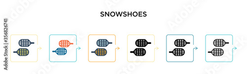 Snowshoes vector icon in 6 different modern styles. Black, two colored snowshoes icons designed in filled, outline, line and stroke style. Vector illustration can be used for web, mobile, ui