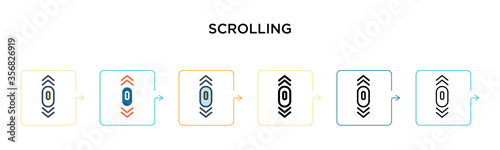 Scrolling vector icon in 6 different modern styles. Black, two colored scrolling icons designed in filled, outline, line and stroke style. Vector illustration can be used for web, mobile, ui
