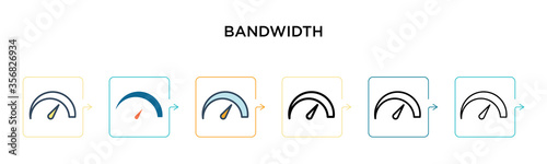 Bandwidth vector icon in 6 different modern styles. Black, two colored bandwidth icons designed in filled, outline, line and stroke style. Vector illustration can be used for web, mobile, ui