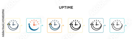 Uptime vector icon in 6 different modern styles. Black, two colored uptime icons designed in filled, outline, line and stroke style. Vector illustration can be used for web, mobile, ui