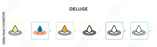Deluge vector icon in 6 different modern styles. Black, two colored deluge icons designed in filled, outline, line and stroke style. Vector illustration can be used for web, mobile, ui