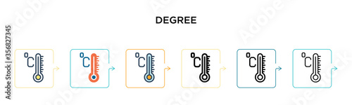 Degree vector icon in 6 different modern styles. Black, two colored degree icons designed in filled, outline, line and stroke style. Vector illustration can be used for web, mobile, ui