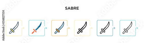 Sabre vector icon in 6 different modern styles. Black, two colored sabre icons designed in filled, outline, line and stroke style. Vector illustration can be used for web, mobile, ui
