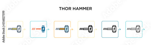 Thor hammer vector icon in 6 different modern styles. Black, two colored thor hammer icons designed in filled, outline, line and stroke style. Vector illustration can be used for web, mobile, ui