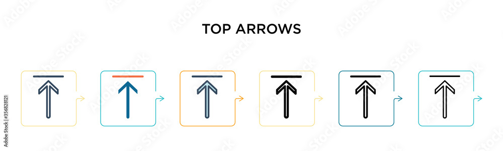 Top arrows vector icon in 6 different modern styles. Black, two colored top arrows icons designed in filled, outline, line and stroke style. Vector illustration can be used for web, mobile, ui Top arrows vector icon in 6 different modern styles. Black, two colored top arrows icons designed in filled, outline, line and stroke style. Vector illustration can be used for web, mobile, ui
