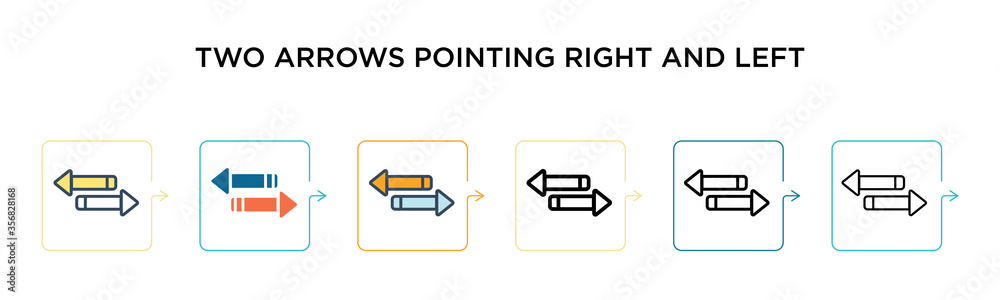 Two arrows pointing right and left vector icon in 6 different modern ...
