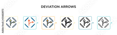 Deviation arrows signal of street vector icon in 6 different modern styles. Black, two colored deviation arrows signal of street icons designed in filled, outline, line and stroke style. Vector