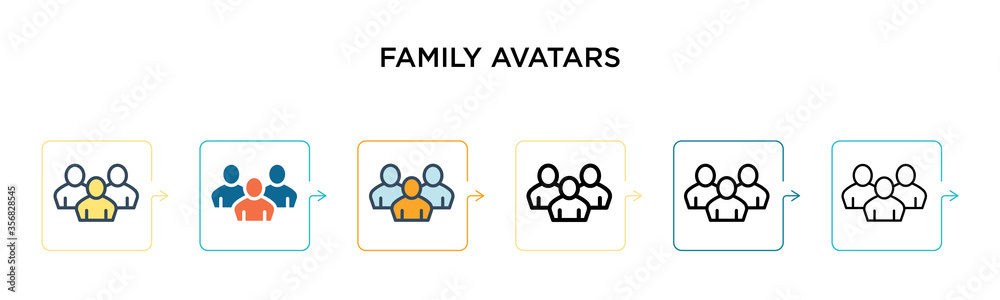 Family avatars vector icon in 6 different modern styles. Black, two colored family avatars icons designed in filled, outline, line and stroke style. Vector illustration can be used for web, mobile, ui Family avatars vector icon in 6 different modern styles. Black, two colored family avatars icons designed in filled, outline, line and stroke style. Vector illustration can be used for web, mobile, ui