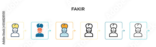 Fakir vector icon in 6 different modern styles. Black, two colored fakir icons designed in filled, outline, line and stroke style. Vector illustration can be used for web, mobile, ui