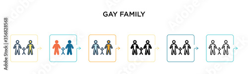 Gay family vector icon in 6 different modern styles. Black  two colored gay family icons designed in filled  outline  line and stroke style. Vector illustration can be used for web  mobile  ui