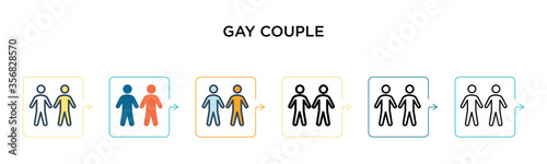 Gay couple vector icon in 6 different modern styles. Black  two colored gay couple icons designed in filled  outline  line and stroke style. Vector illustration can be used for web  mobile  ui