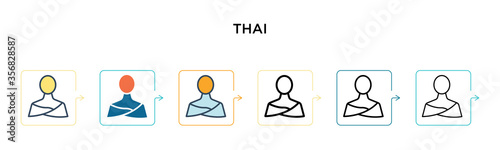 Thai vector icon in 6 different modern styles. Black, two colored thai icons designed in filled, outline, line and stroke style. Vector illustration can be used for web, mobile, ui