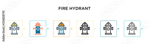 Fire hydrant vector icon in 6 different modern styles. Black, two colored fire hydrant icons designed in filled, outline, line and stroke style. Vector illustration can be used for web, mobile, ui