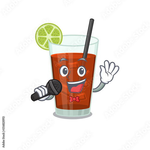 cartoon character of cuba libre cocktail sing a song with a microphone