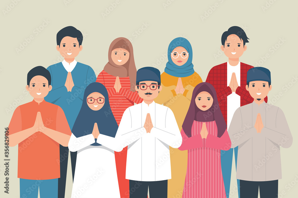 Eid mubarak family greeting illustration vector