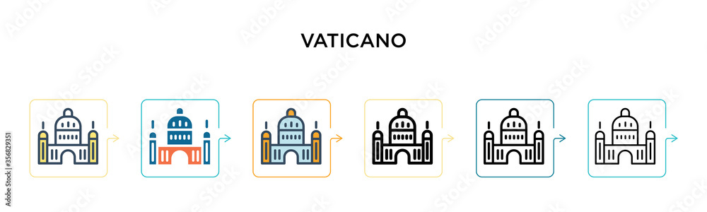 Vaticano vector icon in 6 different modern styles. Black, two colored vaticano icons designed in filled, outline, line and stroke style. Vector illustration can be used for web, mobile, ui