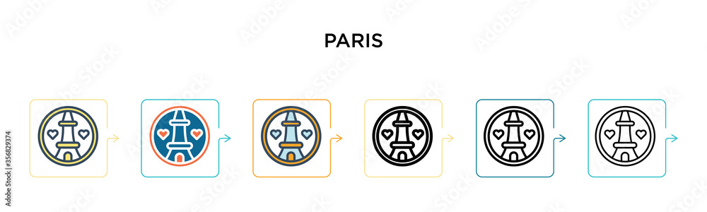 Paris vector icon in 6 different modern styles. Black, two colored paris icons designed in filled, outline, line and stroke style. Vector illustration can be used for web, mobile, ui Paris vector icon in 6 different modern styles. Black, two colored paris icons designed in filled, outline, line and stroke style. Vector illustration can be used for web, mobile, ui