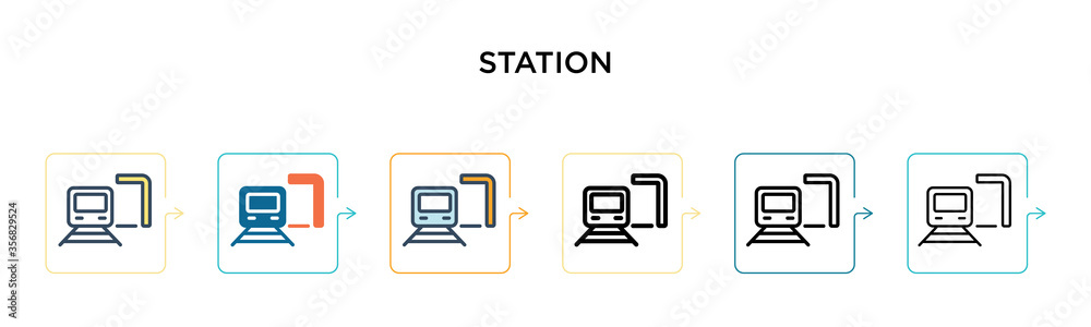 Station vector icon in 6 different modern styles. Black, two colored station icons designed in filled, outline, line and stroke style. Vector illustration can be used for web, mobile, ui Station vector icon in 6 different modern styles. Black, two colored station icons designed in filled, outline, line and stroke style. Vector illustration can be used for web, mobile, ui