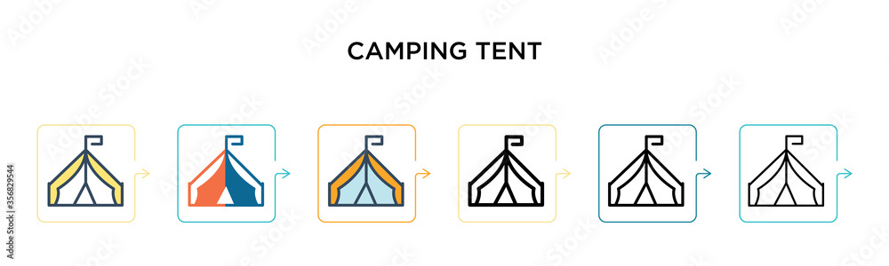 Camping tent vector icon in 6 different modern styles. Black, two colored camping tent icons designed in filled, outline, line and stroke style. Vector illustration can be used for web, mobile, ui Camping tent vector icon in 6 different modern styles. Black, two colored camping tent icons designed in filled, outline, line and stroke style. Vector illustration can be used for web, mobile, ui