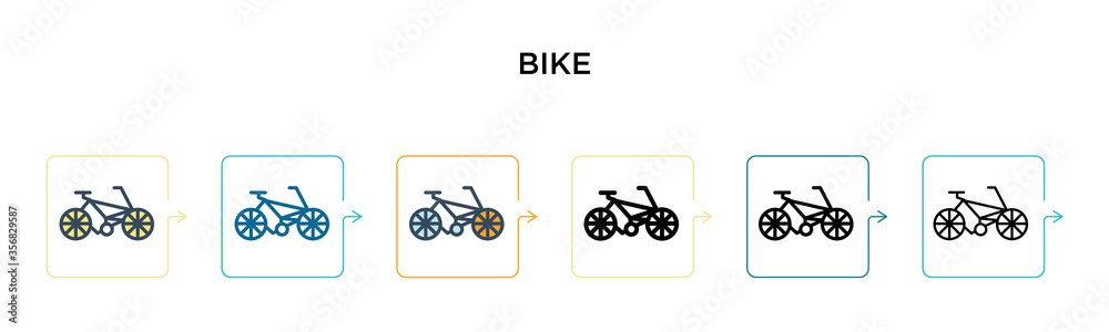 Bike vector icon in 6 different modern styles. Black, two colored bike icons designed in filled, outline, line and stroke style. Vector illustration can be used for web, mobile, ui Bike vector icon in 6 different modern styles. Black, two colored bike icons designed in filled, outline, line and stroke style. Vector illustration can be used for web, mobile, ui