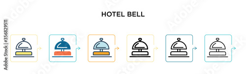Hotel bell vector icon in 6 different modern styles. Black, two colored hotel bell icons designed in filled, outline, line and stroke style. Vector illustration can be used for web, mobile, ui