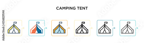 Camping tent vector icon in 6 different modern styles. Black, two colored camping tent icons designed in filled, outline, line and stroke style. Vector illustration can be used for web, mobile, ui