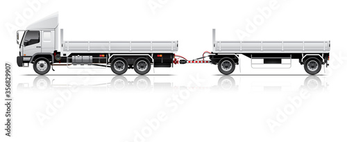 VECTOR EPS10 - open cargo trailer truck template, 3+2 axle, isolated on white background.