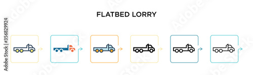 Flatbed lorry vector icon in 6 different modern styles. Black, two colored flatbed lorry icons designed in filled, outline, line and stroke style. Vector illustration can be used for web, mobile, ui