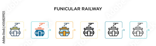 Funicular railway vector icon in 6 different modern styles. Black, two colored funicular railway icons designed in filled, outline, line and stroke style. Vector illustration can be used for web,