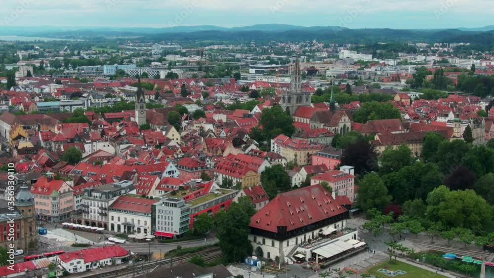 Aerial Cityscape Skyline of Konstanz am Bodensee in South Germany on a cloudy day Aerial Cityscape Skyline of Konstanz am Bodensee in South Germany on a cloudy day