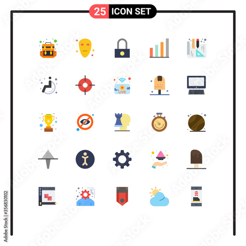 25 Thematic Vector Flat Colors and Editable Symbols of wheel chair, medical, security, interior design, user photo