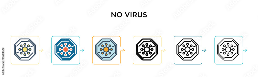 No virus vector icon in 6 different modern styles. Black, two colored no virus icons designed in filled, outline, line and stroke style. Vector illustration can be used for web, mobile, ui No virus vector icon in 6 different modern styles. Black, two colored no virus icons designed in filled, outline, line and stroke style. Vector illustration can be used for web, mobile, ui