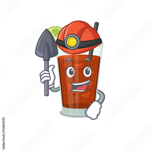 A cartoon picture of cuba libre cocktail miner with tool and helmet