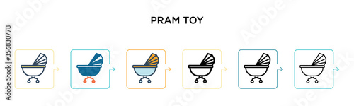Pram toy vector icon in 6 different modern styles. Black, two colored pram toy icons designed in filled, outline, line and stroke style. Vector illustration can be used for web, mobile, ui