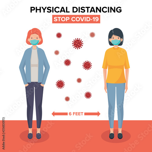 Physical distancing vector illustration coronavirus prevention