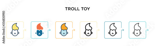 Troll toy vector icon in 6 different modern styles. Black, two colored troll toy icons designed in filled, outline, line and stroke style. Vector illustration can be used for web, mobile, ui