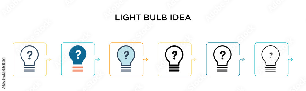 Light bulb idea vector icon in 6 different modern styles. Black, two colored light bulb idea icons designed in filled, outline, line and stroke style. Vector illustration can be used for web, mobile, Light bulb idea vector icon in 6 different modern styles. Black, two colored light bulb idea icons designed in filled, outline, line and stroke style. Vector illustration can be used for web, mobile,