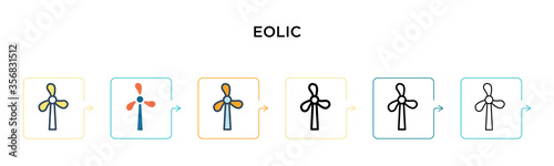 Eolic vector icon in 6 different modern styles. Black, two colored eolic icons designed in filled, outline, line and stroke style. Vector illustration can be used for web, mobile, ui