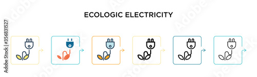 Ecologic electricity vector icon in 6 different modern styles. Black, two colored ecologic electricity icons designed in filled, outline, line and stroke style. Vector illustration can be used for