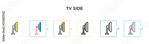 Tv side vector icon in 6 different modern styles. Black  two colored tv side icons designed in filled  outline  line and stroke style. Vector illustration can be used for web  mobile  ui