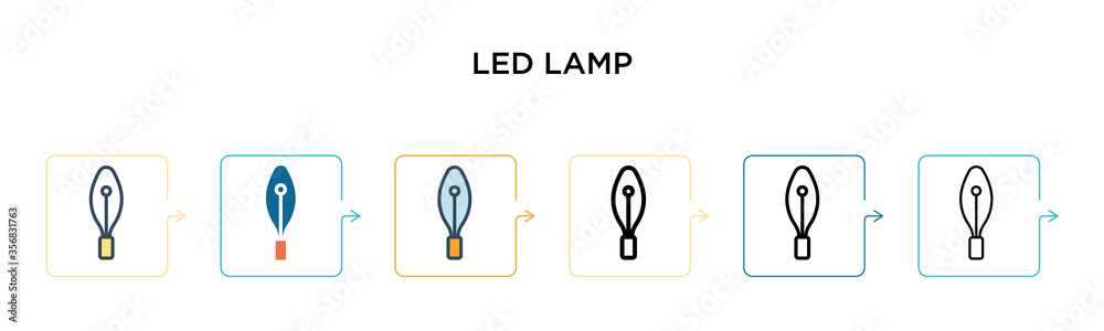 Led lamp vector icon in 6 different modern styles. Black, two colored led lamp icons designed in filled, outline, line and stroke style. Vector illustration can be used for web, mobile, ui Led lamp vector icon in 6 different modern styles. Black, two colored led lamp icons designed in filled, outline, line and stroke style. Vector illustration can be used for web, mobile, ui