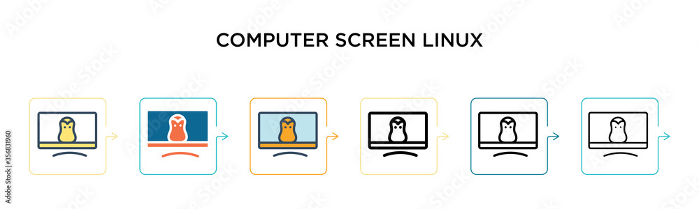 Computer screen linux vector icon in 6 different modern styles. Black, two colored computer screen linux icons designed in filled, outline, line and stroke style. Vector illustration can be used for Computer screen linux vector icon in 6 different modern styles. Black, two colored computer screen linux icons designed in filled, outline, line and stroke style. Vector illustration can be used for